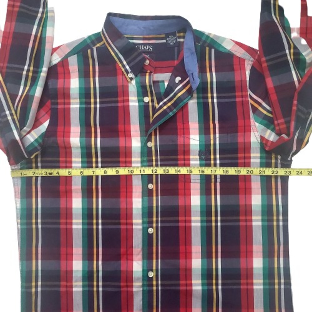 CHAPS Men's Newport Navy Stretch Poplin Plaid Button Down Long-Sleeve Shirt L/G - Picture 10 of 16